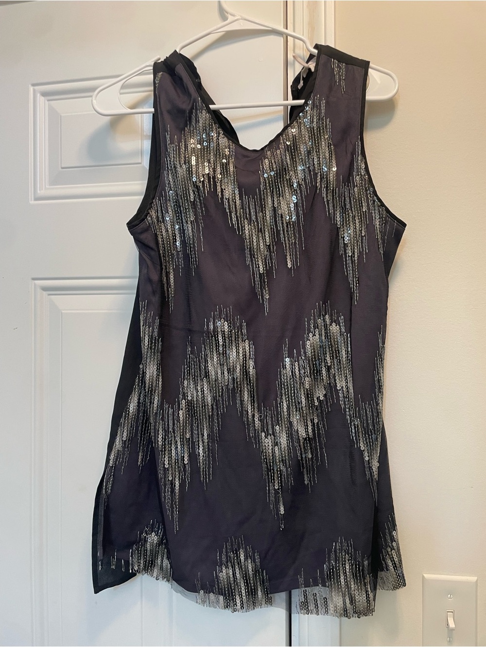 BCBGeneration - Womens Black and Silver Sequined Sleeveless Top Tunic